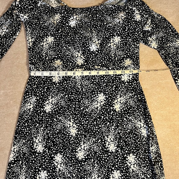 Lush Elegant Black & White Print Dress, M, mid calf length, lace up back - Picture 6 of 9
